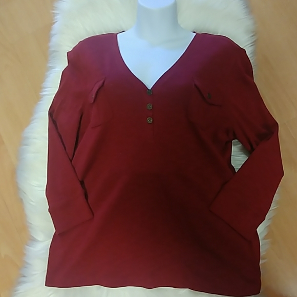 Chaps Denim Red Microstriped Top - Picture 6 of 8